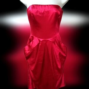 Le Chateau Pink Satin Strapless Mini Dress Size W xxs youth L Open-Back Pockets